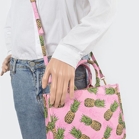 Pineapple Green and Pink Mini Tote/ Crossbody Bag / Island Theme- NWT - Picture 5 of 7
